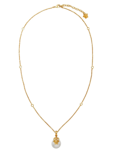 Shop Versace Gold Medusa Pearl And Chain Necklace