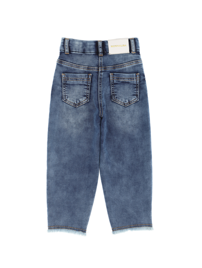 Shop Monnalisa Embroidered Denim Jeans In Blu Stone Denim