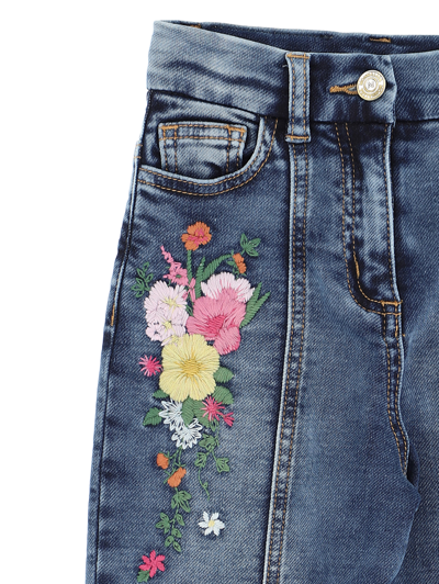 Shop Monnalisa Embroidered Denim Jeans In Blu Stone Denim