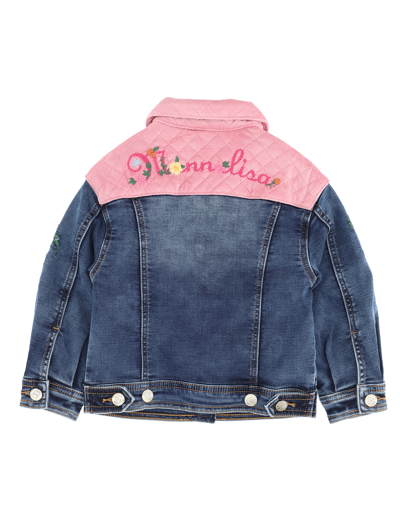 Shop Monnalisa Embroidered Denim Jacket In Blu Stone Denim