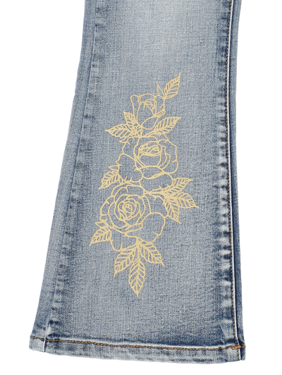Shop Monnalisa Five-pocket Gold Rose Jeans In Stone Bleach