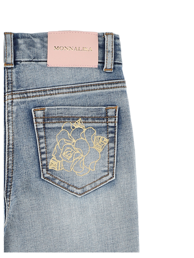 Shop Monnalisa Five-pocket Gold Rose Jeans In Stone Bleach