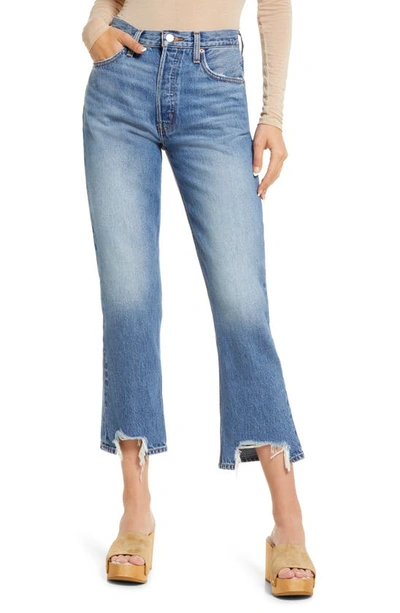 Shop Etica Josie High Waist Raw Hem Flare Jeans In Stone Hill