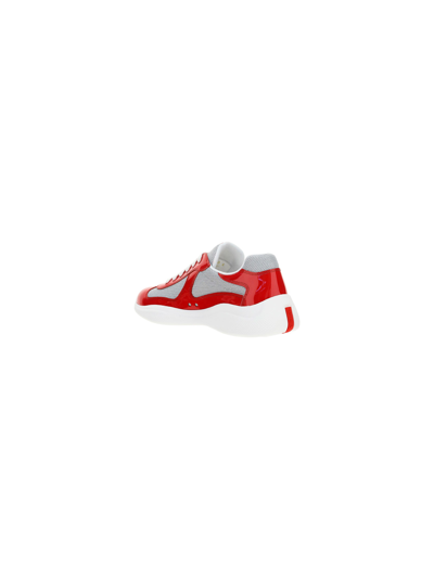 Shop Prada New Americas Cup Sneakers In Rosso+argento