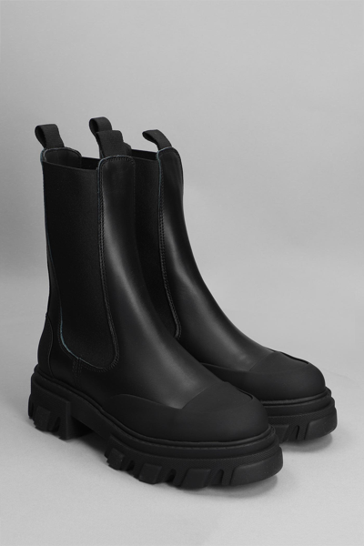 Shop Ganni Mid Chelsea Boot Combat Boots In Black Leather