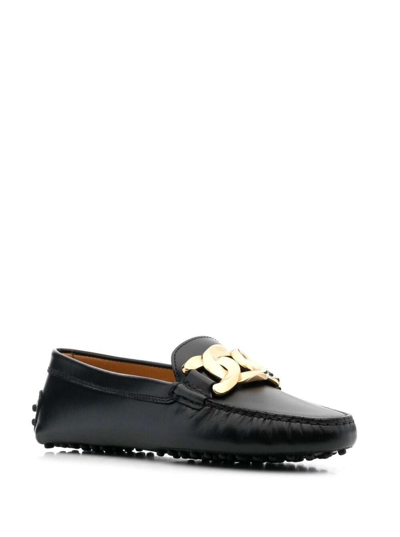 Shop Tod's Kate Black Leather Loafers With Chain Detail Tods Woman