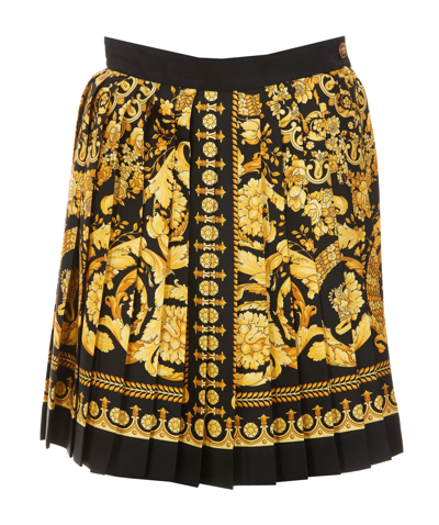 Shop Versace Barocco Print Skirt In Gold
