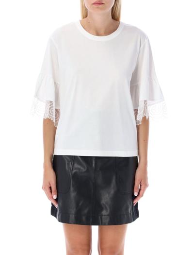 Shop See By Chloé Lace Insert T-shirt In White