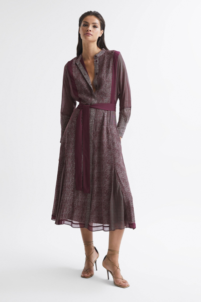 Shop Reiss Tanis - Burgundy Mixed Print Midi Dress, Us 4