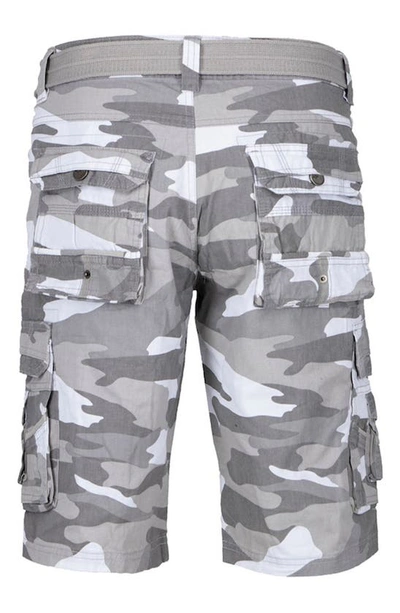 X-ray Men's Belted Twill Piping Cargo Shorts In White Camo