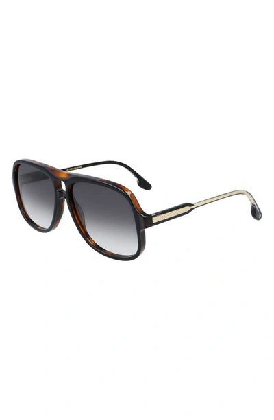 Shop Victoria Beckham 59mm Gradient Navigator Sunglasses In Black/ Tortoise/ Grey Gradient