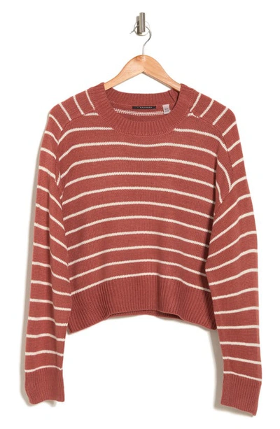 Shop T Tahari Saddle Stripe Long Sleeve Sweater In Dusty Copper/ Cream Stripe