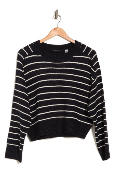 Shop T Tahari Saddle Stripe Long Sleeve Sweater In Navy/ Cream Stripe