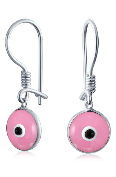 Bling Jewelry Sterling Silver Evil Eye Drop Earrings In Pink