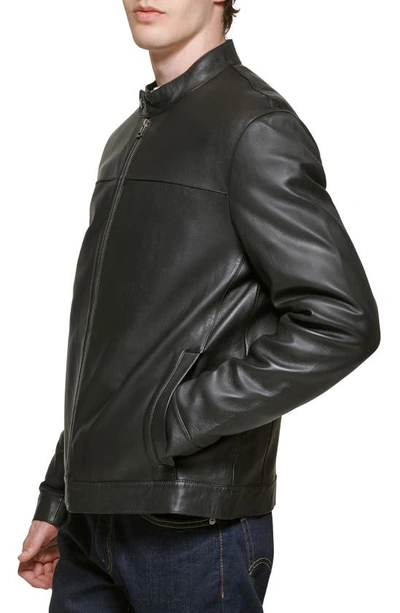 Shop Cole Haan Bonded Leather Moto Jacket In Black