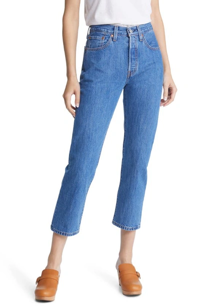 Shop Levi's 501® High Waist Raw Crop Straight Leg Jeans In Sansome Breeze Stone