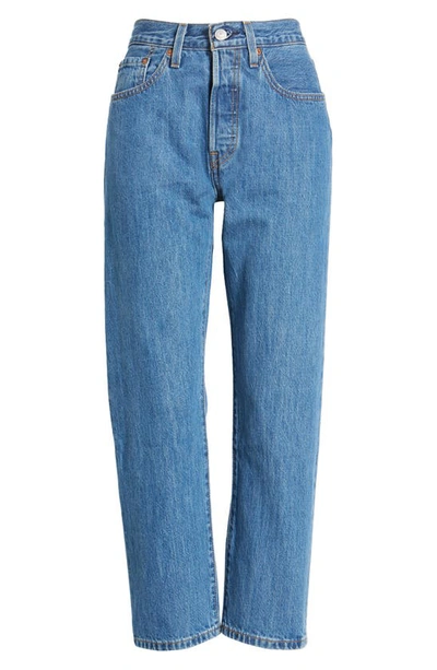 Shop Levi's 501® High Waist Raw Crop Straight Leg Jeans In Sansome Breeze Stone