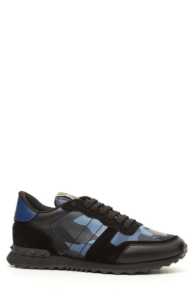 Shop Valentino Camo Rockrunner Sneaker In Blue/ Black