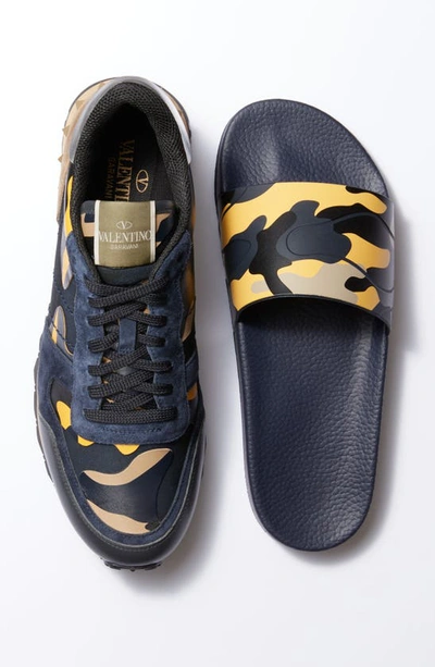 Shop Valentino Camo Rockrunner Sneaker In Blue/ Black