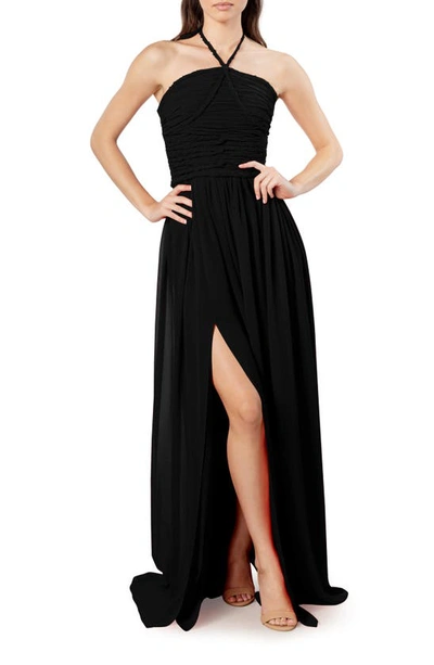 Shop Dress The Population Aura Halter Neck Gown In Black