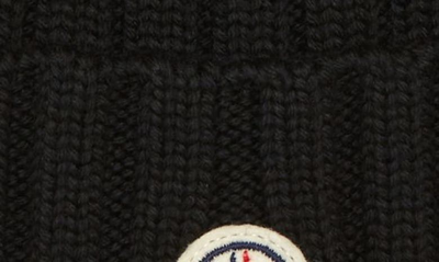 Shop Moncler Logo Patch Rib Wool Beanie In Black/ Black