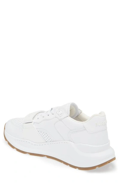 Shop Burberry Ramsey Story 49 Leather Sneaker In Optic White
