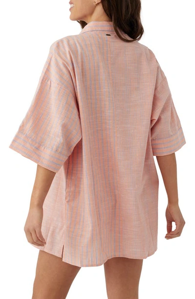 Shop O'neill Doris Oversize Stripe Button-up Shirt In Peach