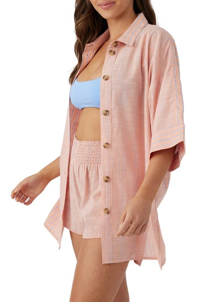 Shop O'neill Doris Oversize Stripe Button-up Shirt In Peach