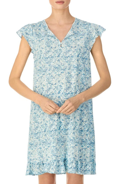 Shop Lauren Ralph Lauren Ruffle Trim Nightgown In Blue Floral