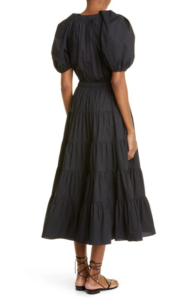 Shop Ulla Johnson Olina Puff Sleeve Poplin Midi Dress In Noir