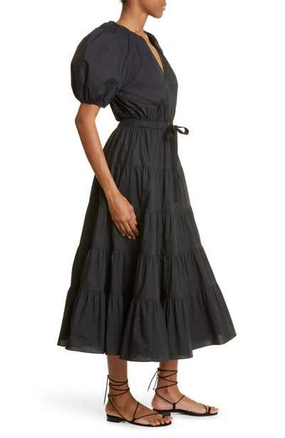 Shop Ulla Johnson Olina Puff Sleeve Poplin Midi Dress In Noir