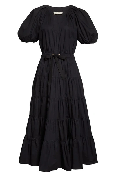 Shop Ulla Johnson Olina Puff Sleeve Poplin Midi Dress In Noir