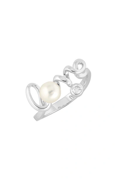 Shop Mikimoto Love Script Pearl & Diamond Ring In 18kw