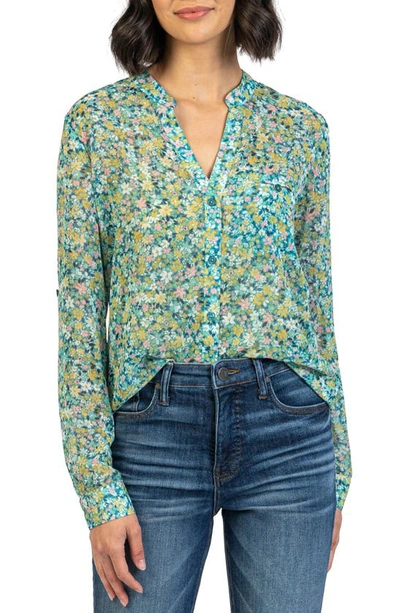 Shop Kut From The Kloth Jasmine Chiffon Button-up Shirt In Marseille Pool Green