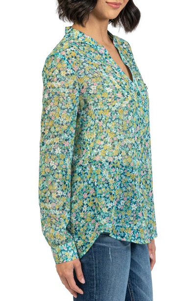 Shop Kut From The Kloth Jasmine Chiffon Button-up Shirt In Marseille Pool Green