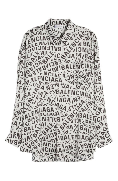 Shop Balenciaga Logo Satin Button-up Blouse In Grey