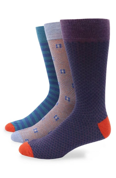 Shop Lorenzo Uomo 3-pack Assorted Socks In Teal