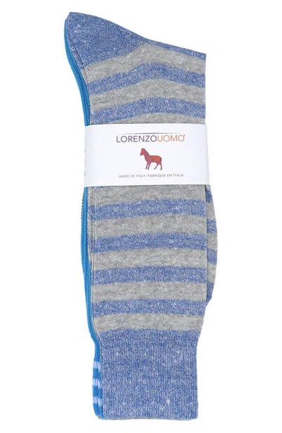 Shop Lorenzo Uomo 3-pack Assorted Stripe Cotton Blend Dress Socks In Light Blue