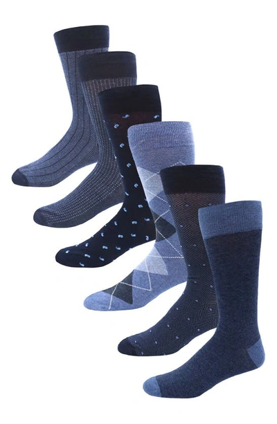 Shop Lorenzo Uomo 6-pack Assorted Cotton Blend Dress Socks In Navy