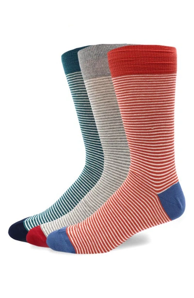 Shop Lorenzo Uomo 6-pack Assorted Stripe Cotton Blend Dress Socks In Denim
