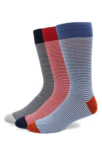 Shop Lorenzo Uomo 6-pack Assorted Stripe Cotton Blend Dress Socks In Denim