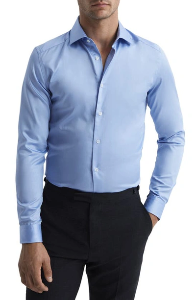 Shop Reiss Remote Slim Fit Cotton Button-up Shirt In Mid Blue
