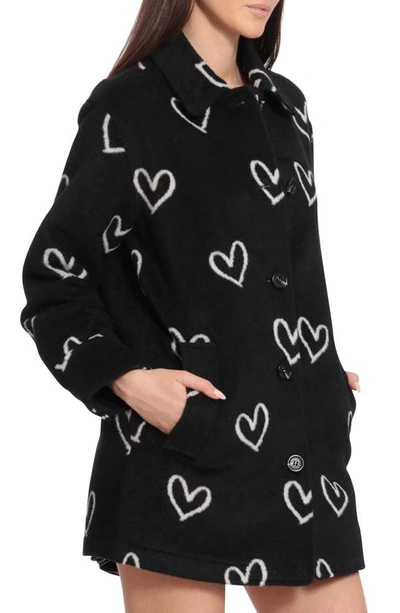 Shop Avec Les Filles Heart Jacquard Coat In Black And White Heart