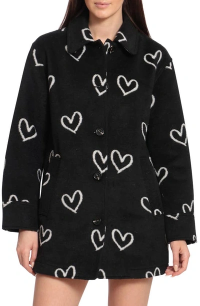 Shop Avec Les Filles Heart Jacquard Coat In Black And White Heart
