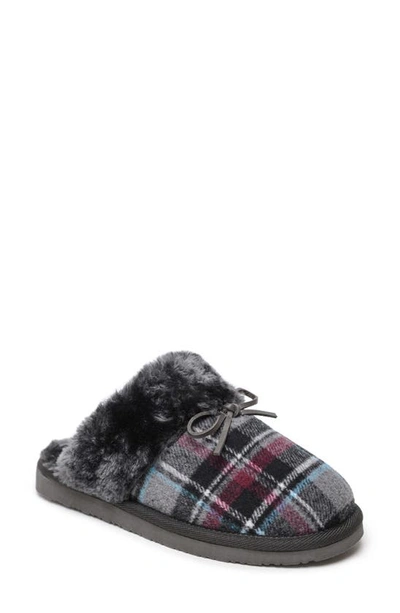 Shop Minnetonka Flurry Scuff Faux Fur Slipper In Grey Autumn Plaid