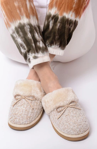 Shop Minnetonka Flurry Scuff Faux Fur Slipper In Cream Plaid