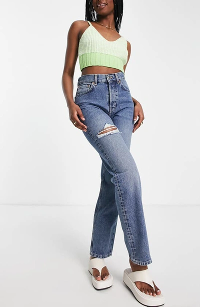 Topshop Brixton Ripped High Waist Dad Jeans In Mid Blue | ModeSens
