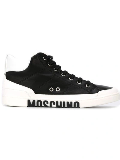 Moschino Clean Logo Sole Leather Sneakers In Black