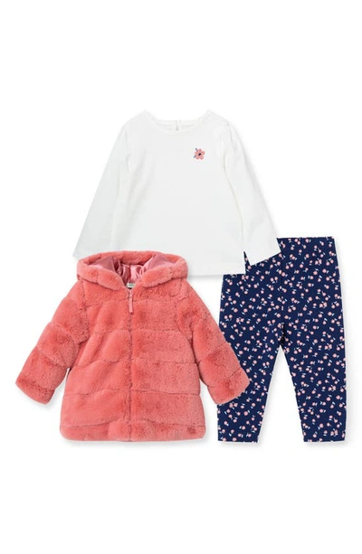 Shop Little Me Kids' Faux Fur Jacket, Shirt & Pants Set In Blue