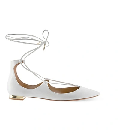 Shop Aquazzura Christy Leather Flats In White